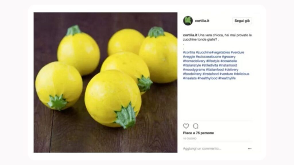 Analisi degli hashtag dei un post di Cortilia: sono fonte di micro-dati