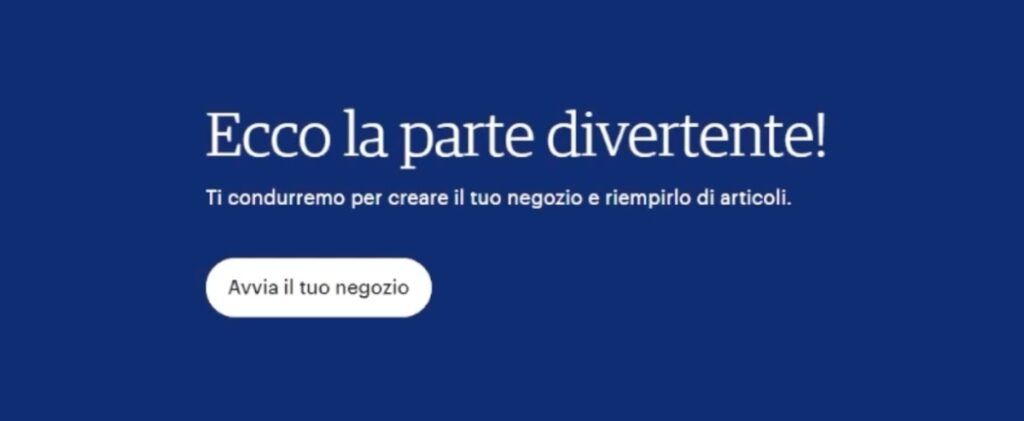 Pulsante per avviare il negozio Etsy