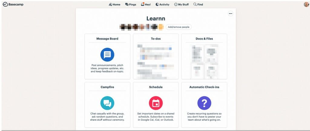 Screenshot di Basecamp, tool che utilizziamo in Learnn per gestire tutti i task, procedure e documentazione