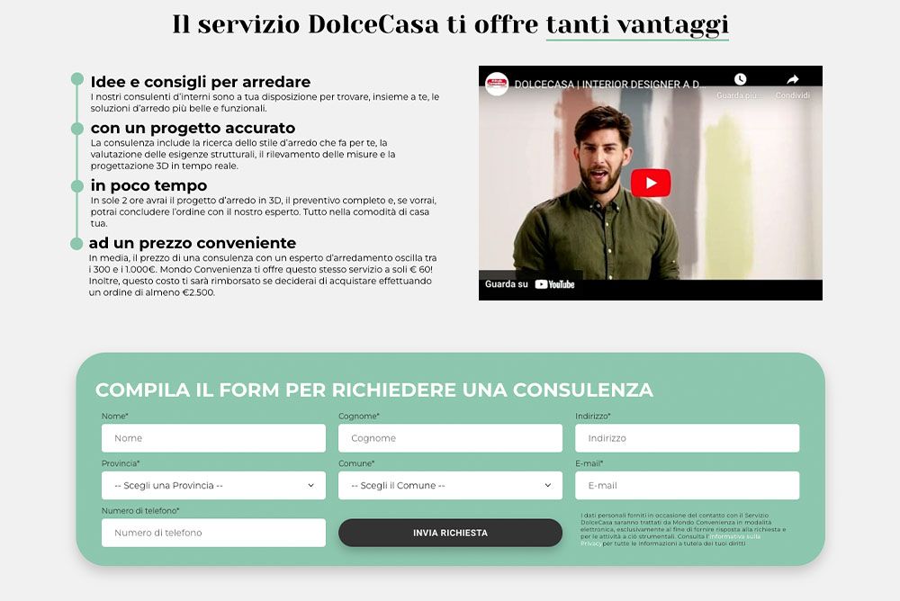 I vantaggi di DolceCasa vengono comunicati con il Supporting Statement e la descrizione dei benefici