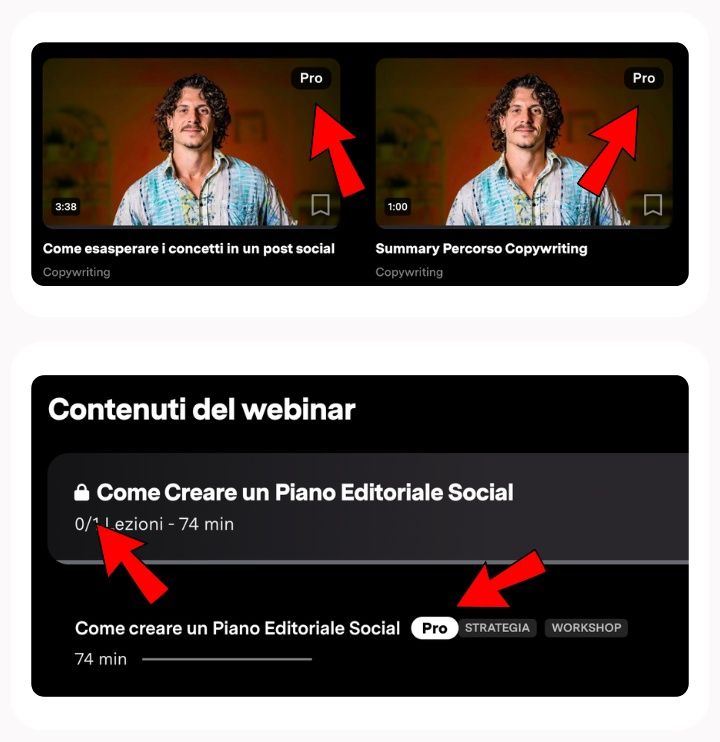 Il freemium model di Learnn prevede blocchi su alcune funzioni, segnalate con un apposito tag