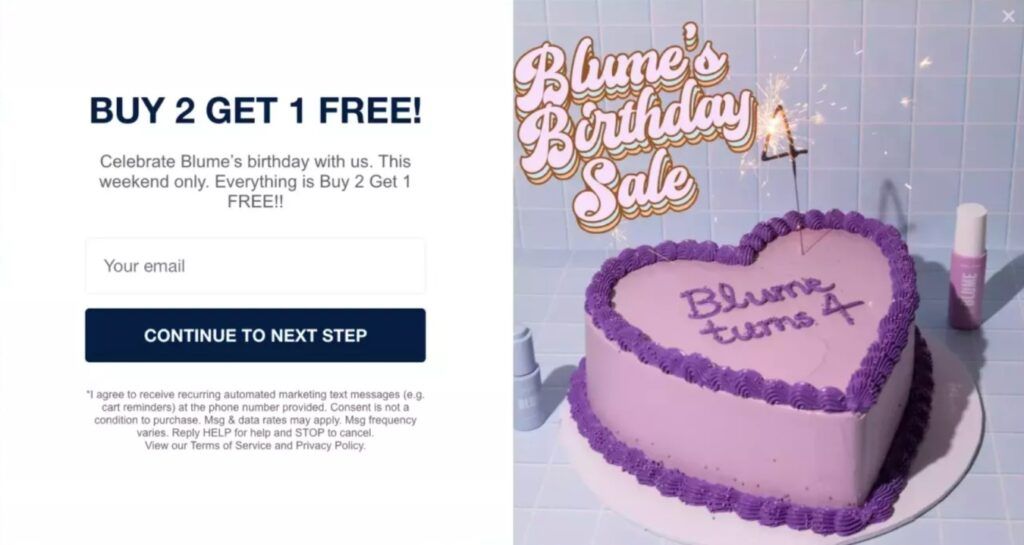 Blume promozione BOGO di compleanno