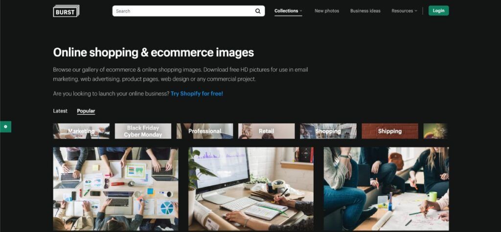 Burst è un sito di Shopify con immagini gratuite