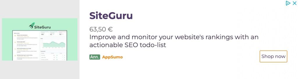 Banner Display Google di AppSumo con il tool Site Guru