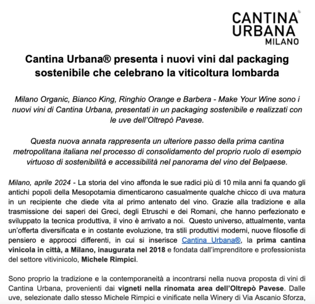Cantina Urbana comunicato stampa