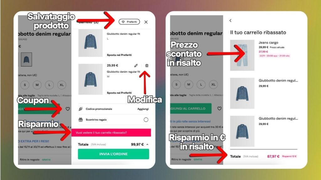 Carrello di Bershka nel processo di checkout sull'e-commerce