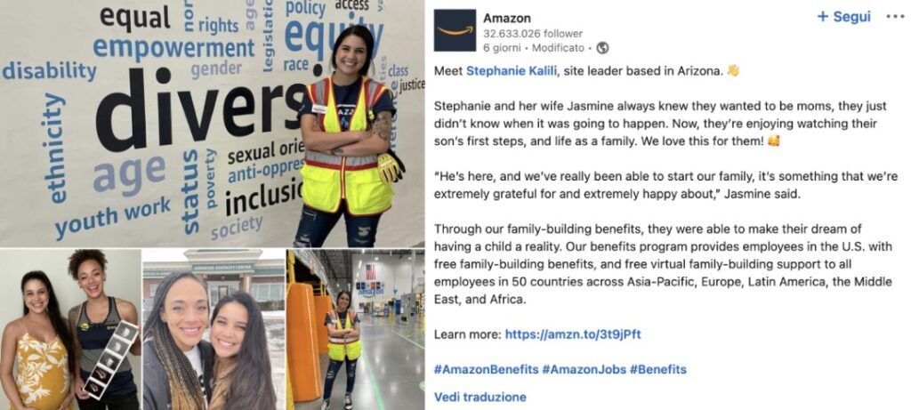 I contenuti LinkedIn di Amazon sono incentrati sulle storie dei dipendenti