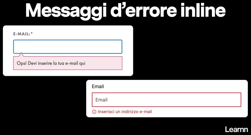 Scrivere microcopy per messaggi d'errore inline
