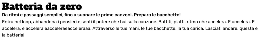 Tecniche di copywriting sul corso Batteria da Zero di Vibly