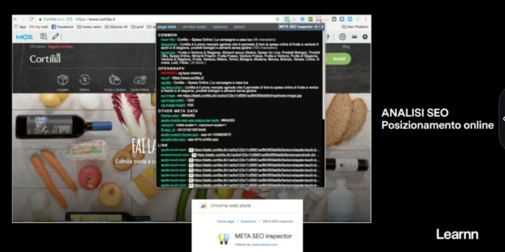 Analisi sito e micro-dati del competitor Cortilia, tramite la SEO