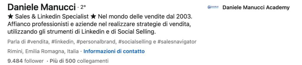 Headling di Daniele Manucci su LinkedIn