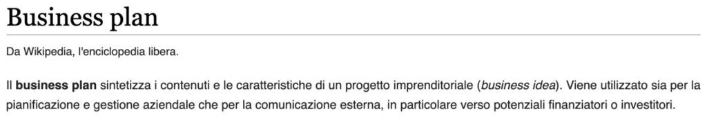 Definizione di Business Plan secondo Wikipedia