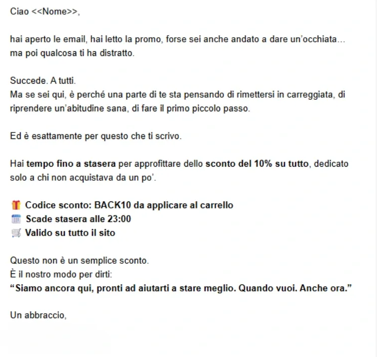 E-mail di chiusura scritta da customer care