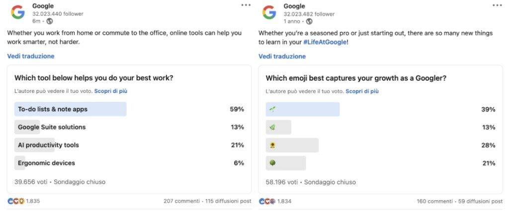 Sondaggi di Google come contenuti LinkedIn