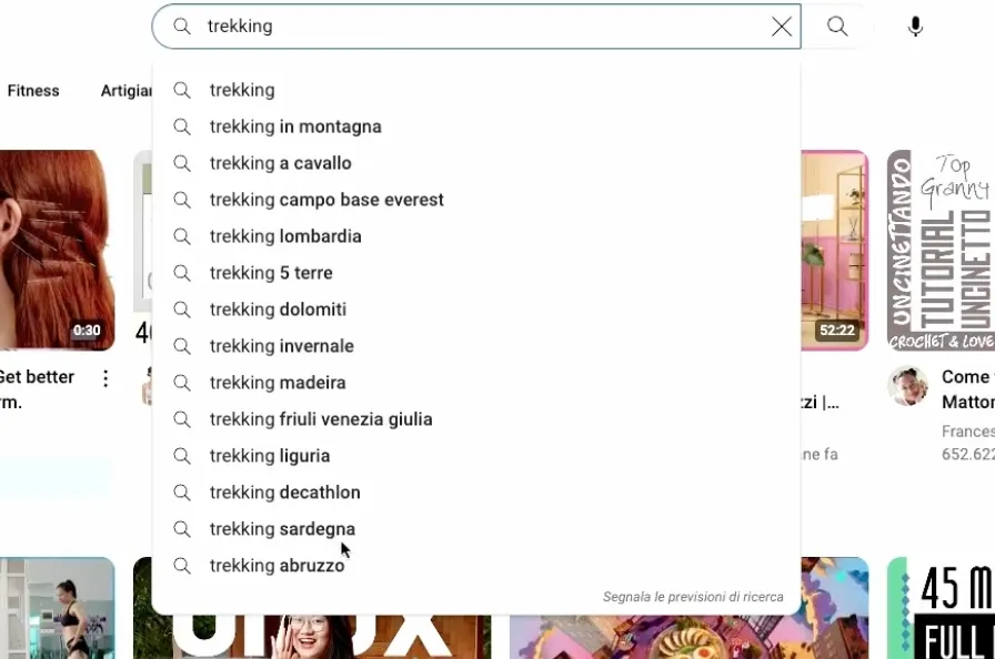 Esempio di analisi delle ricerche Youtube per la parola 