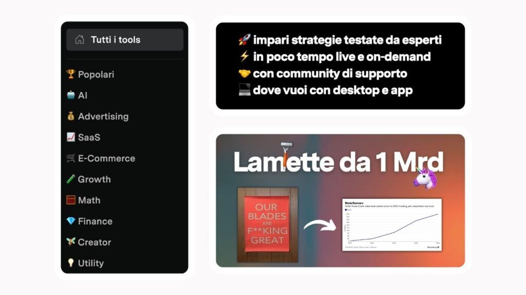 Esempi di uso delle emoji nel marketing di Learnn, all'interno dei Tool, landing page e copertine di Articoli di blog