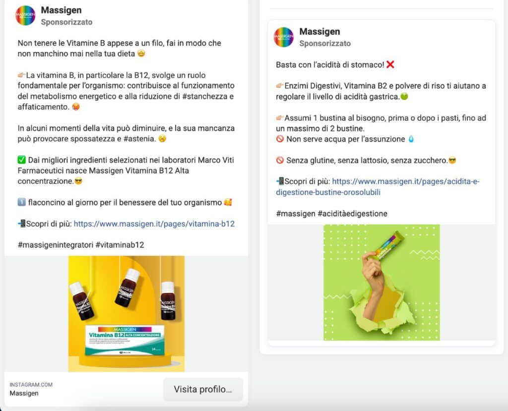 Massigen esempio di annuncio pubblicitario di Meta Ads