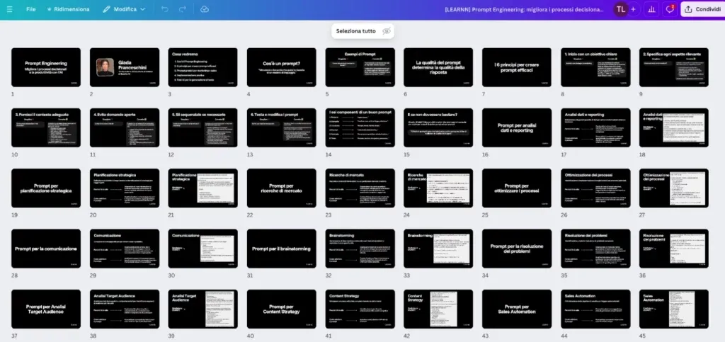 Esempio di progetto Canva con slide