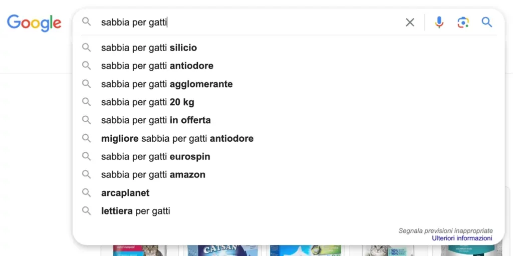 Esempio di ricerca Google per la keyword 
