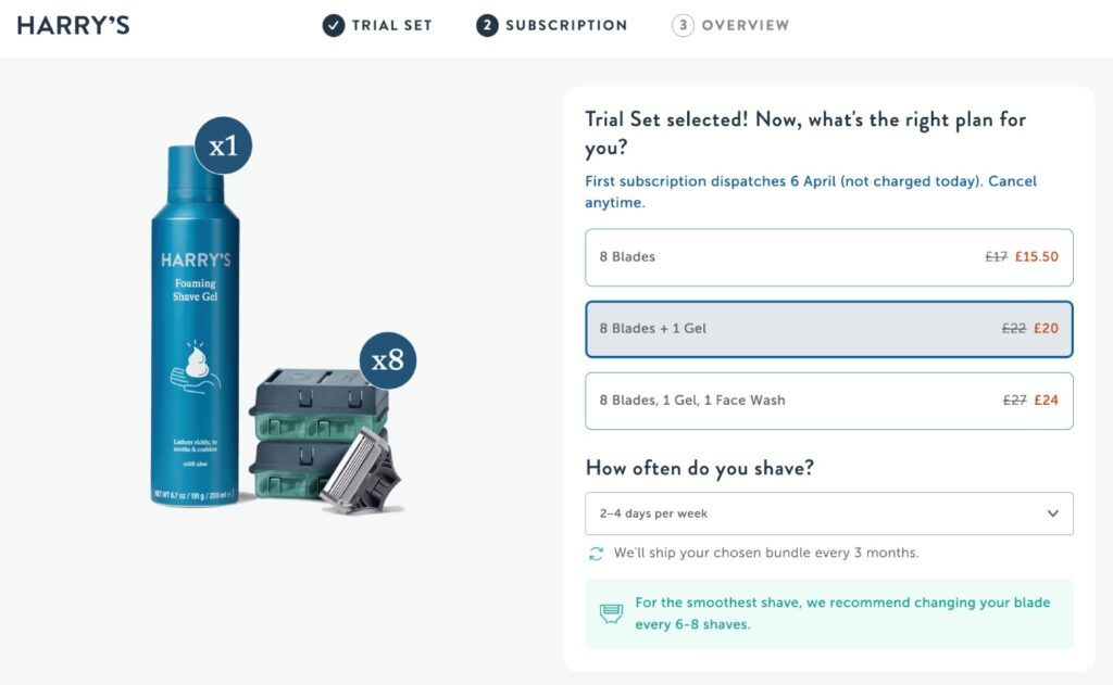 Fase di subscription di Harry's