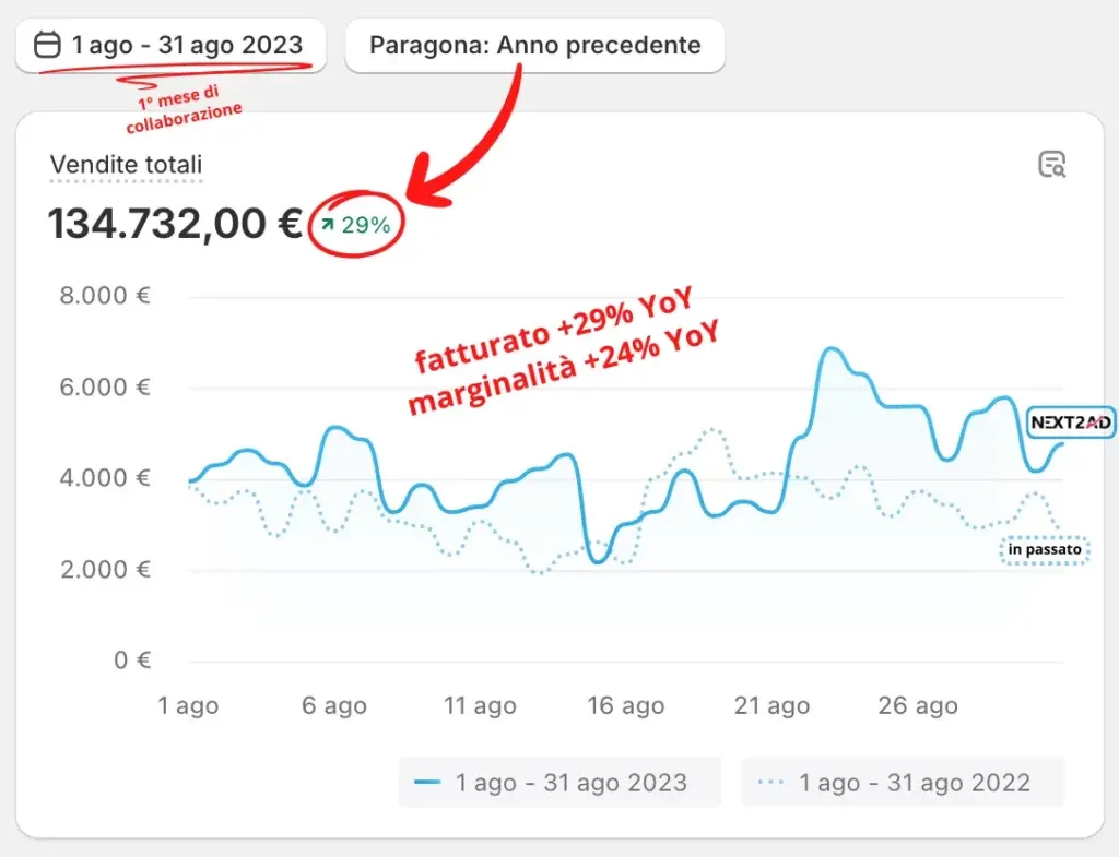 Grafico di aumento fatturato e marginalità Zuiki