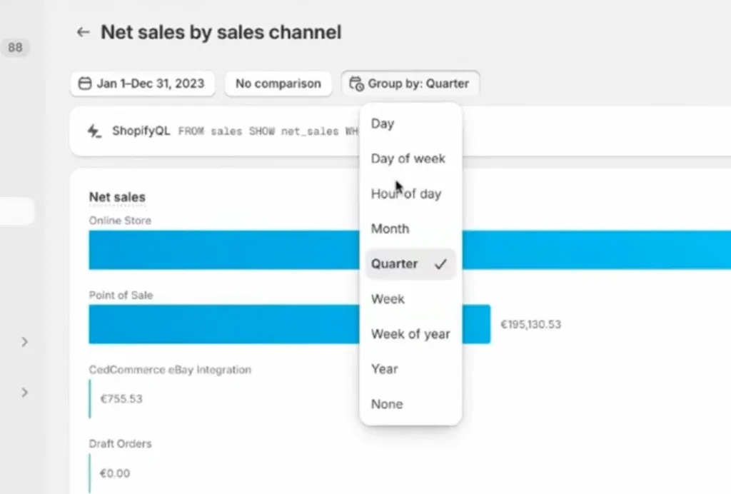 Filtro di Shopify per analisi del fatturato mensile