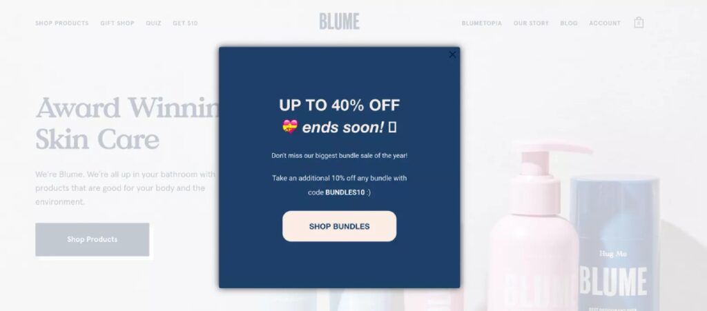 Popup di flash sale Blume.com