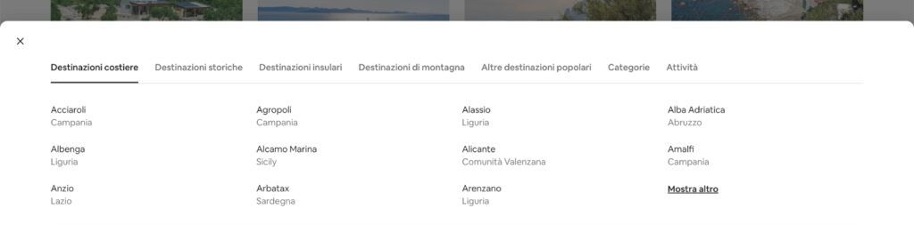 Footer alternativo dell'home page di Airbnb