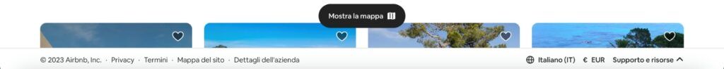 Footer dell'home page di Airbnb