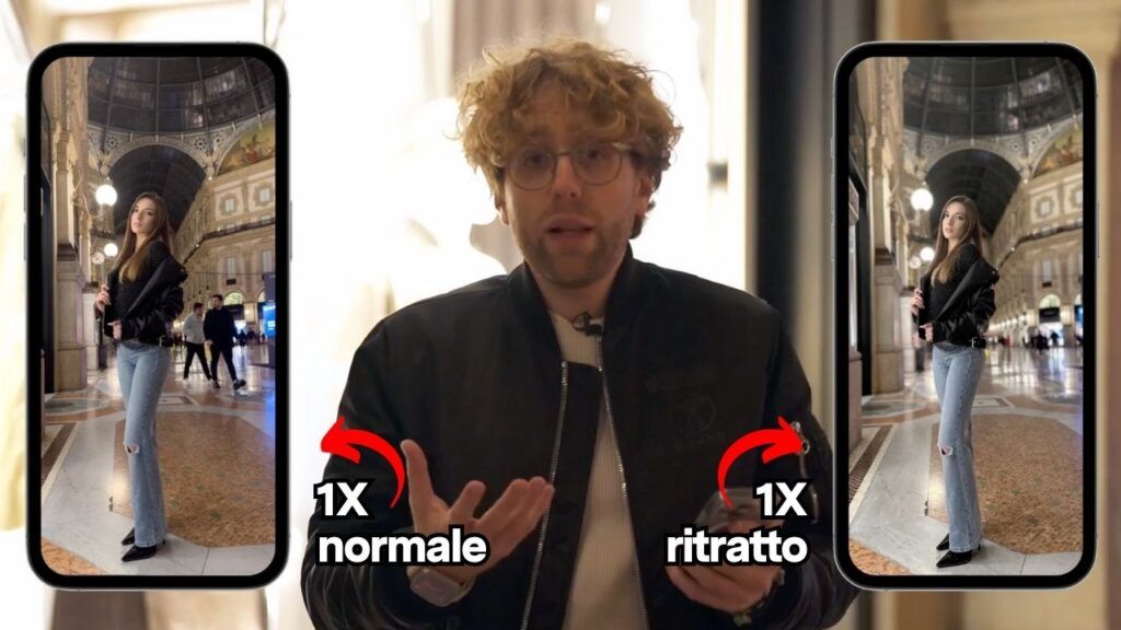 Confronto e differenze tra foto notturna scattata a modalità 1X normale e 1X ritratto