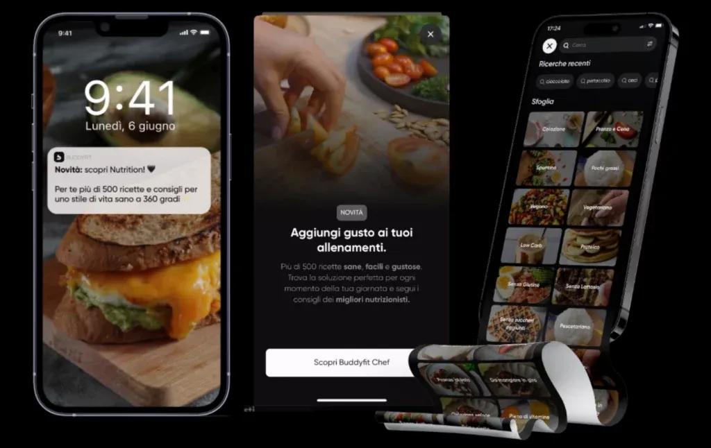 Schermate di Buddyfit Chef che mostrano l'attivazione gratuita per gli utenti già abbonati a Buddyfit