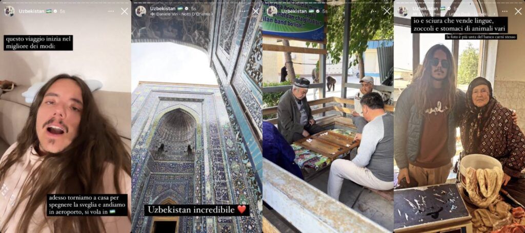 Esempio storytelling: screenshot delle storie di Human Safari durante il suo viaggio in Uzbekistan