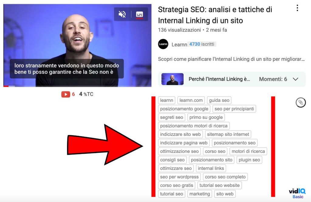 Lista di tag in un video YouTube