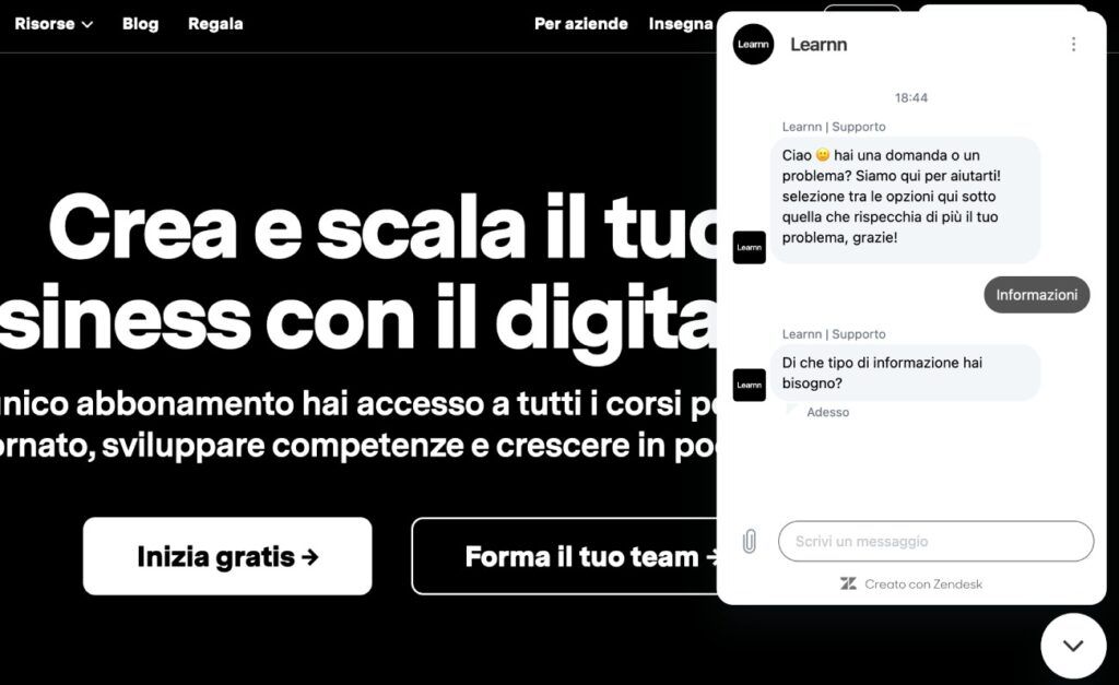 Esempio di Chat Live di Learnn