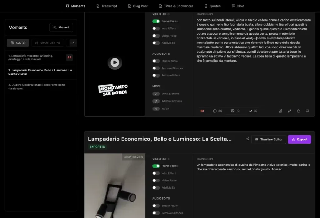 Minvo AI realizza clip verticali da video lunghi