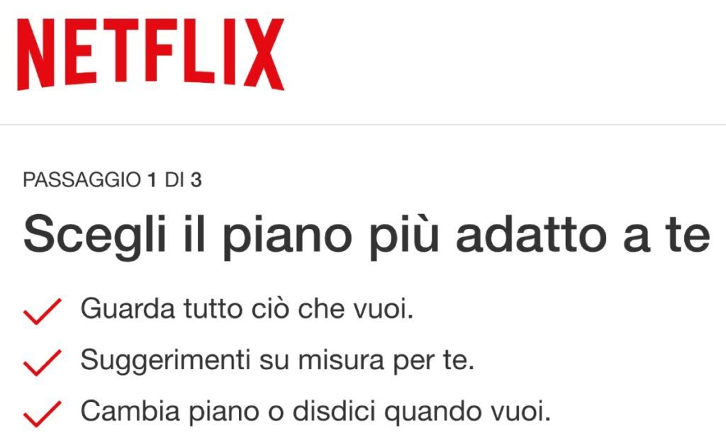 Copy pagina abbonamento di Netflix