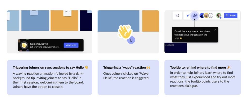 Onboarding di Miro con reazioni nere in evidenza