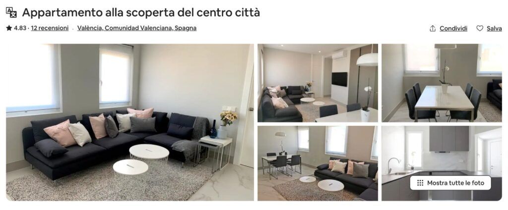 Sezione con informazioni base e galleria foto della pagina dell'host su Airbnb