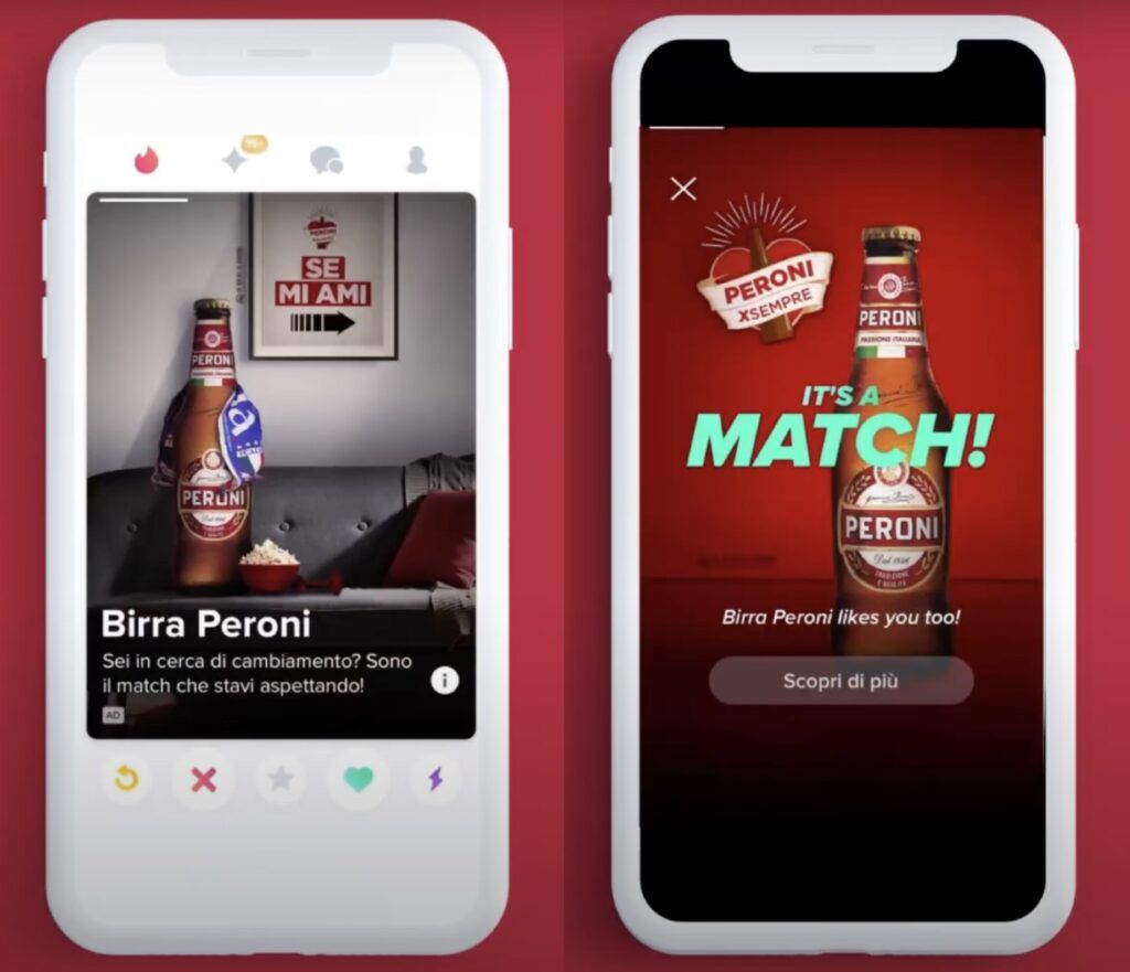 Per San Valentino, la strategia marketing di Peroni ha previsto un account ufficiale su Tinder