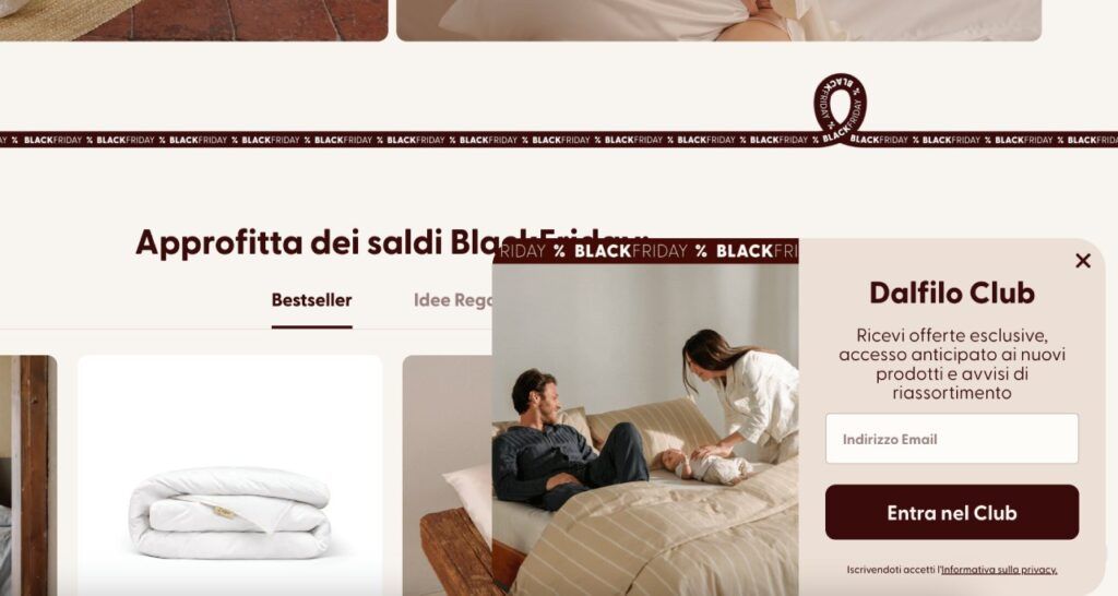 Popup di iscrizione alla newsletter di Dalfilo