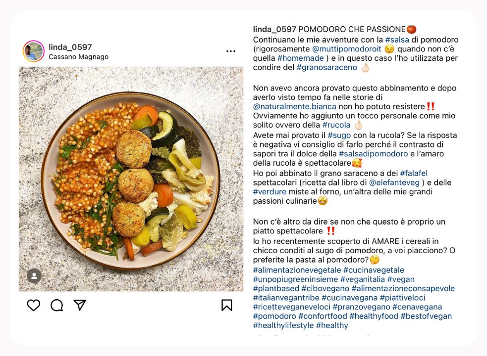 Post Instagram di esempio per la ricerca dei micro-dati