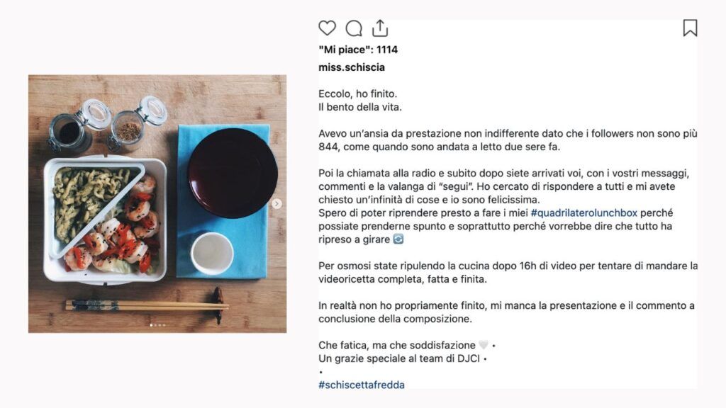 Post di Miss Schiscia dopo la chiamata con Radio DeeJay. Parla dell'emozione e ringrazia la sua nuova community, che ora è cresciuta