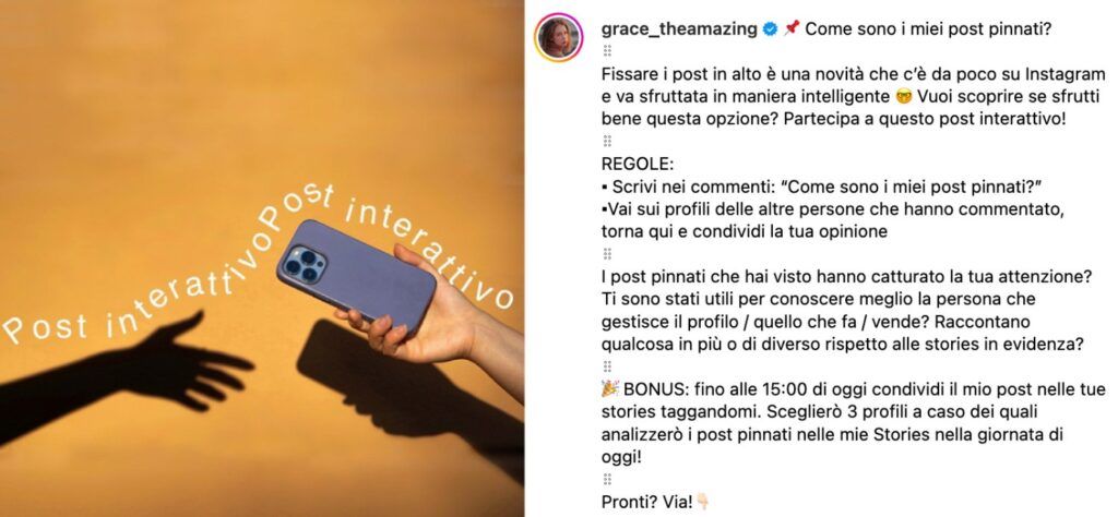 Screenshot di un post interattivo di grace_theamazing