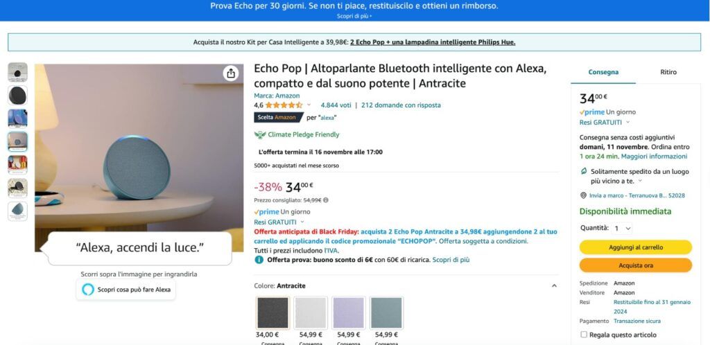 Promozione Amazon per il prodotto Echo Pop