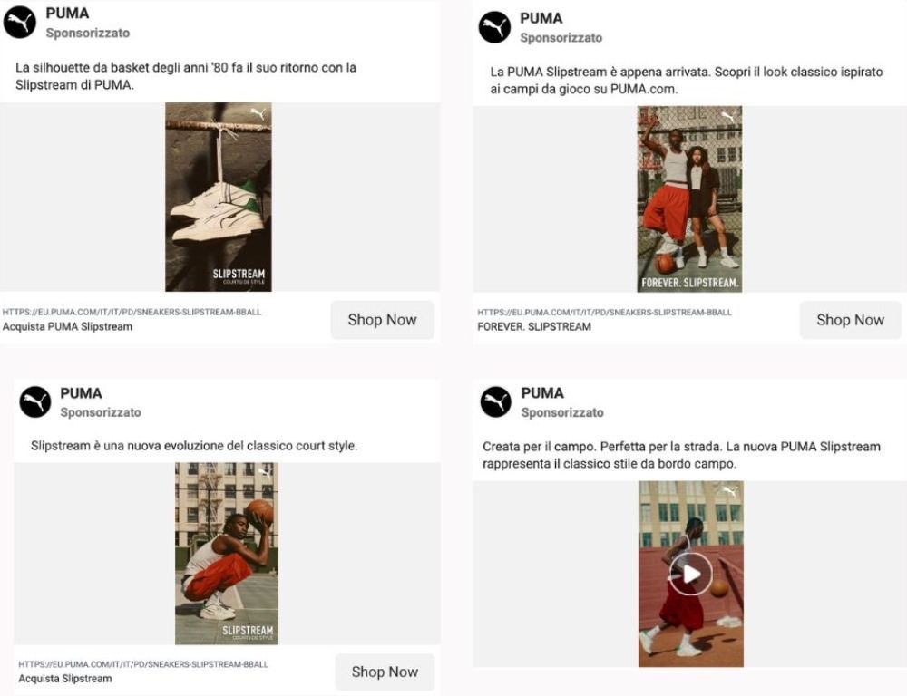 Campagne pubblicitarie Meta Ads di PUMA