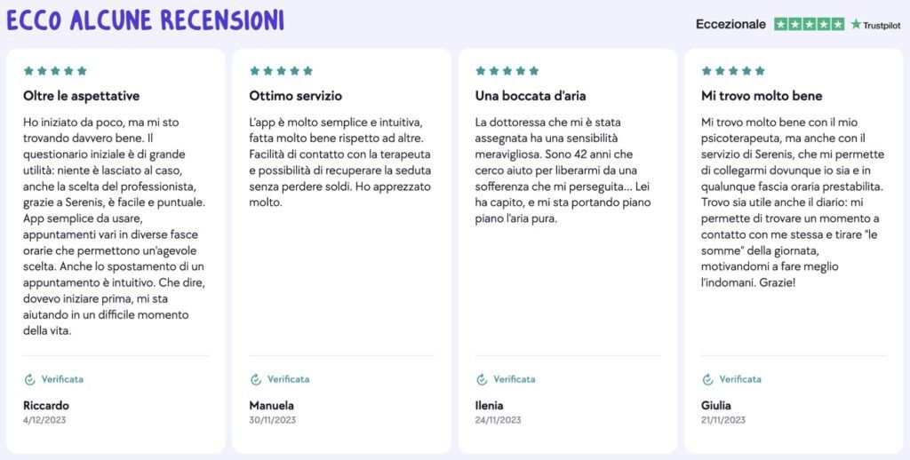 Recensioni di Serenis come esempio di trasparenza