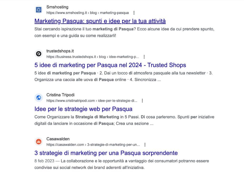 Ricerce organiche per Marketing Pasqua