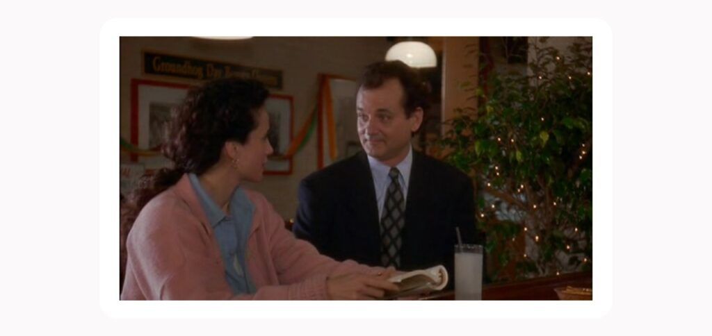 Bill Murray nella scena del Giorno della Marmotta nel film 