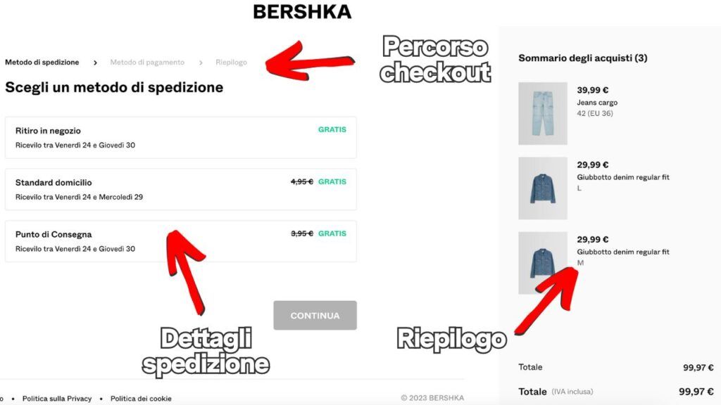 Riepilogo carrello di Bershka