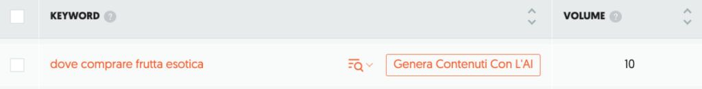 Risultato UberSuggest per la keyword 